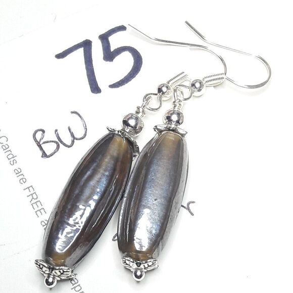 artisan earrings 075#mfs Abstract pickles glass earrings Tibetan silver accents - Picture 4 of 6